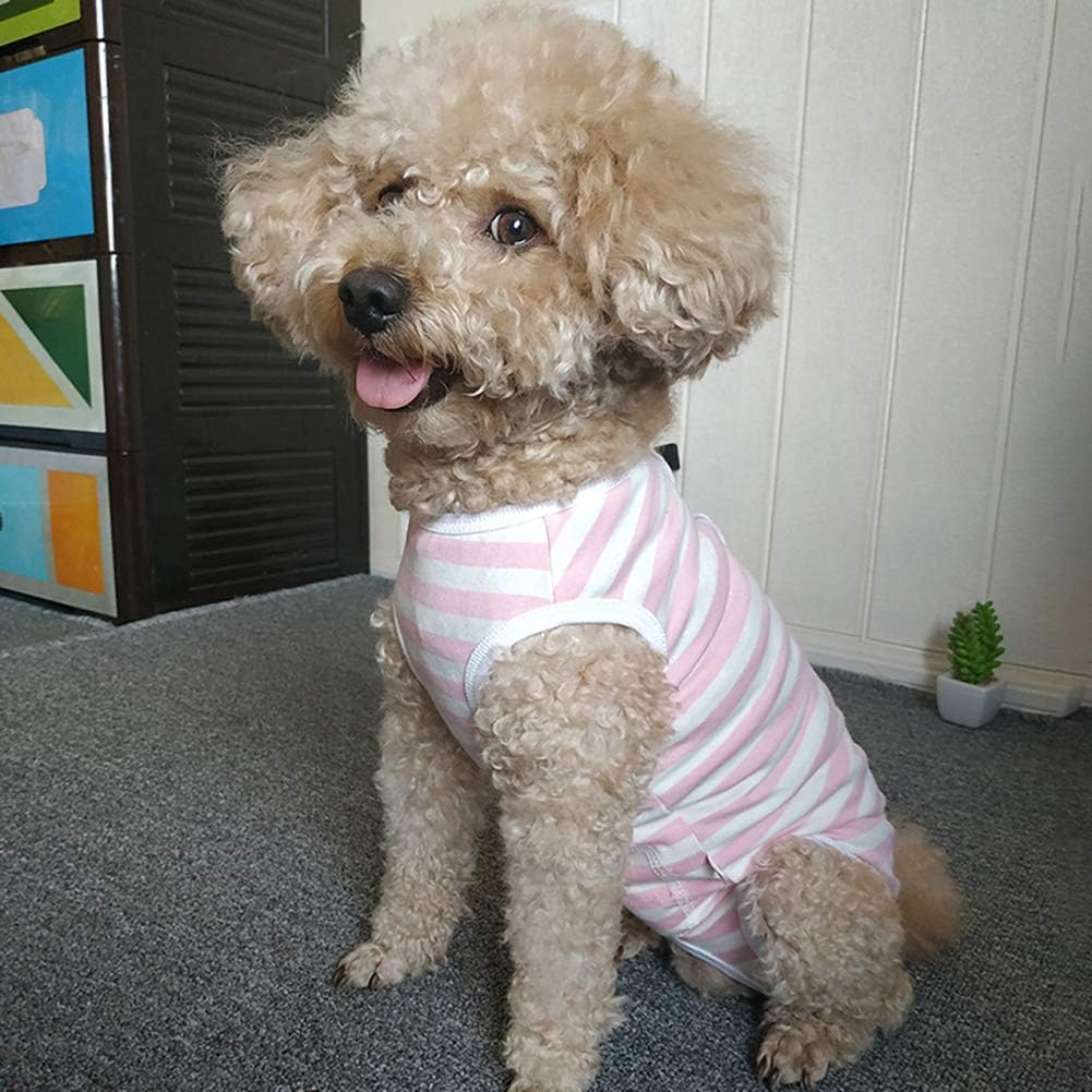 Dog Recovery Suit Post-Surgery Shirt, Pink & White Stripe