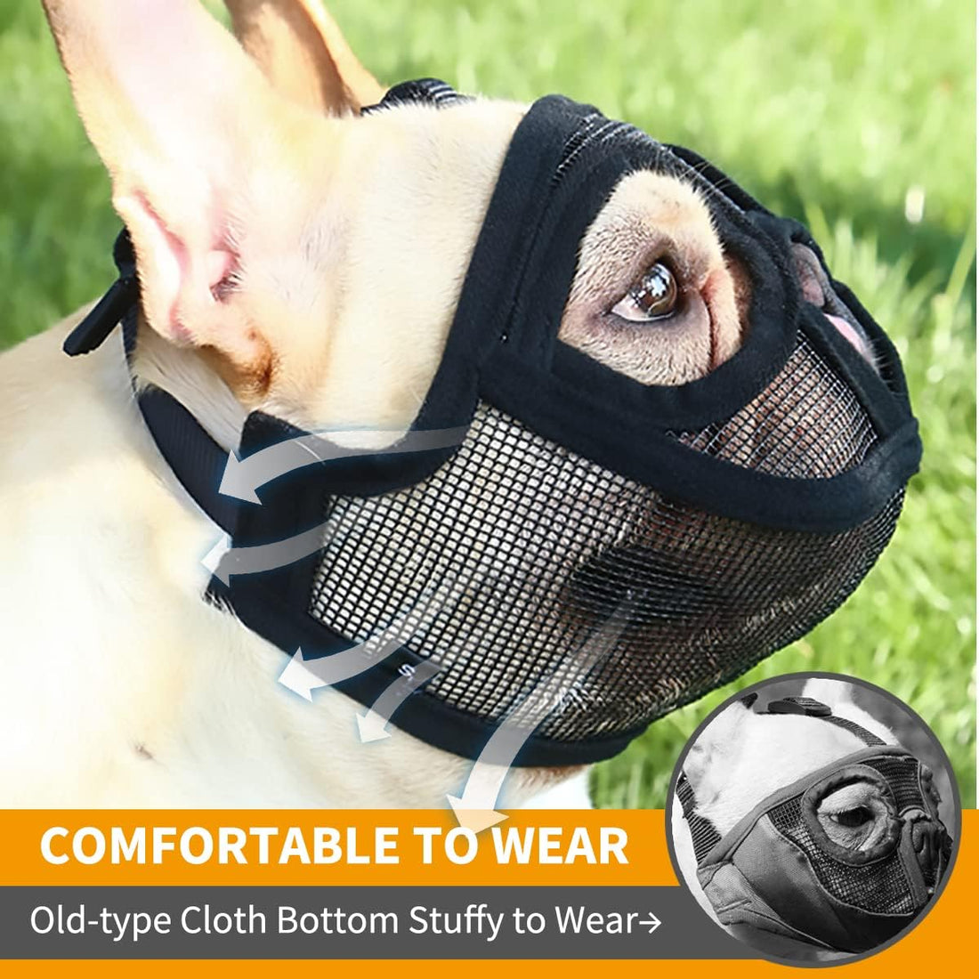 BARKLESS Short Snout Muzzle for French Bulldog, Shih Tzu