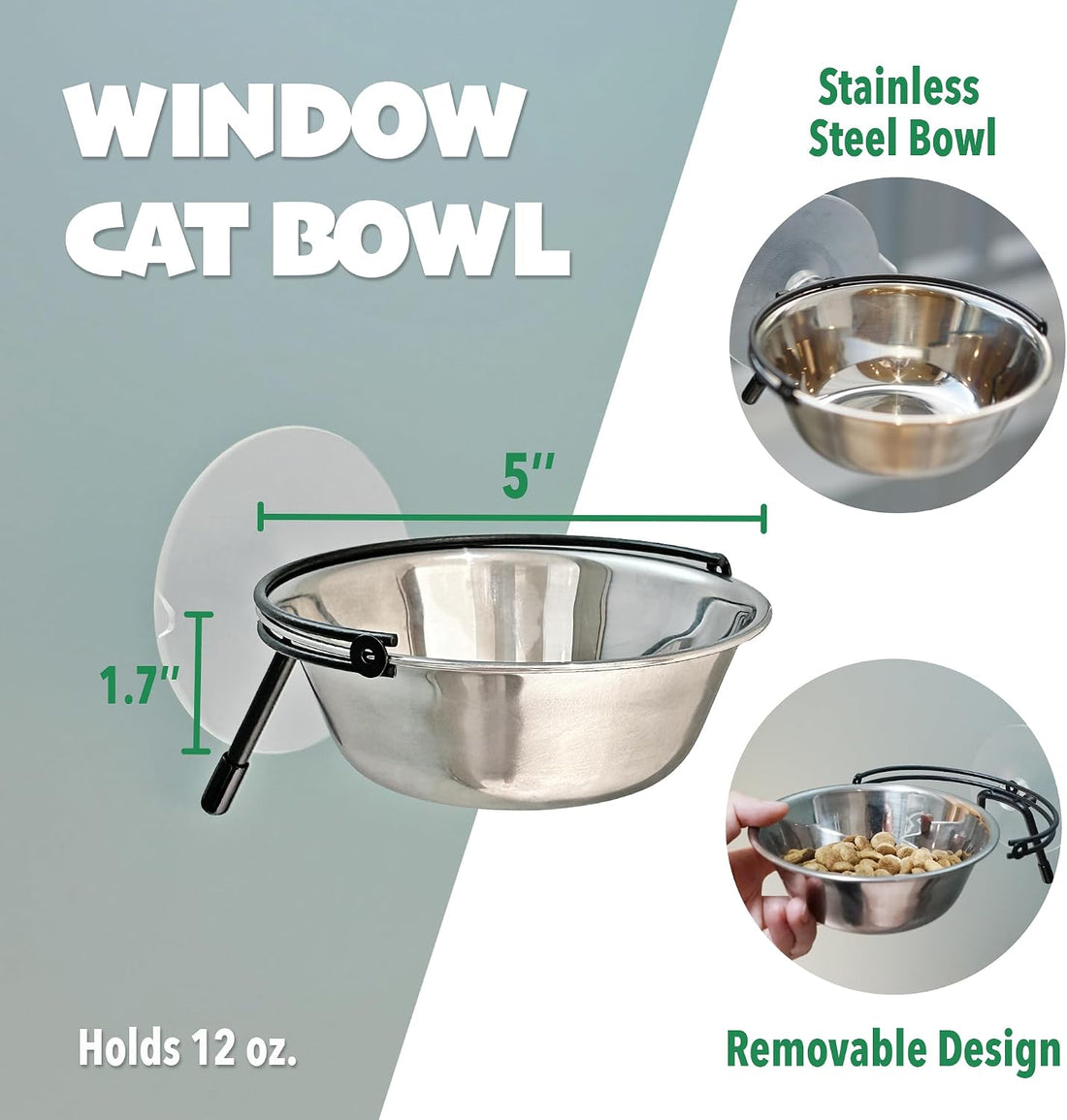 PETKARAY Window Bowls for Indoor Cats, 12 Ounces Food Bowl for Window