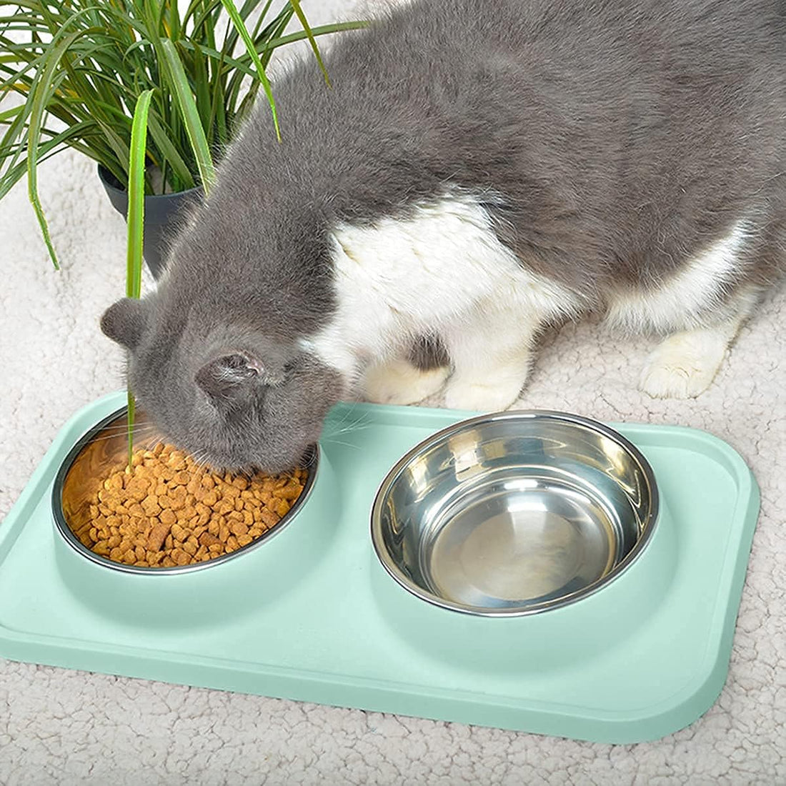L.D.Dog Cat Food Bowls, Cat Bowls Non-Skid and Non-Spill Silicone
