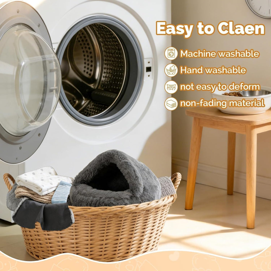 RAINFLOW Plush Guinea Pig Hideout Bed - Grey Fleece Hamster Cave Bed