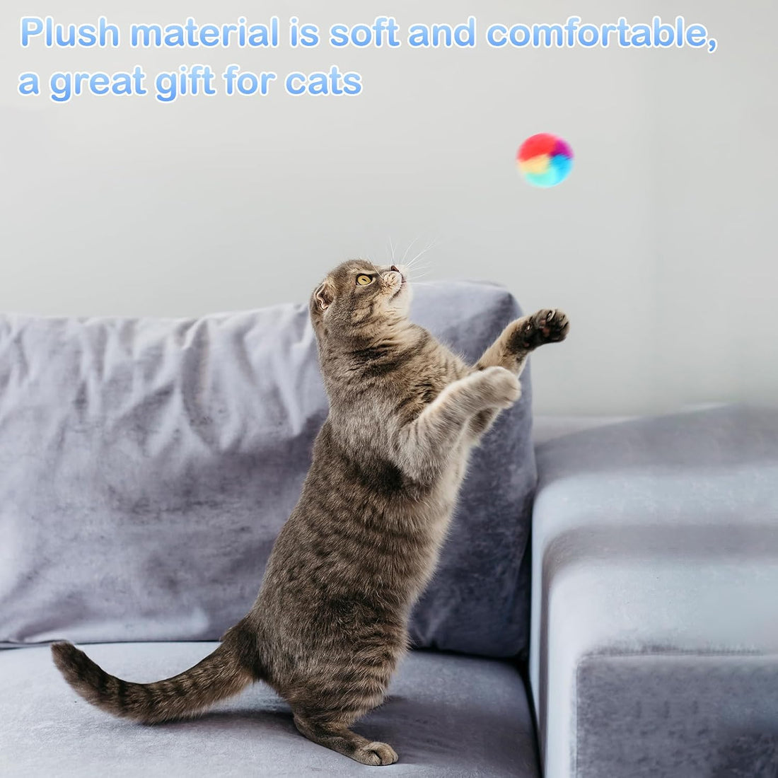 KALIONE 30 Pcs Soft Plush Cat Ball 1.2-inch Rainbow Cat Toy Balls