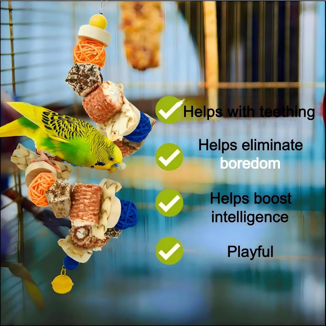 XLpeixin Parakeet Swing Toys,Bird Cage Hanging Chewing Toys,Natural