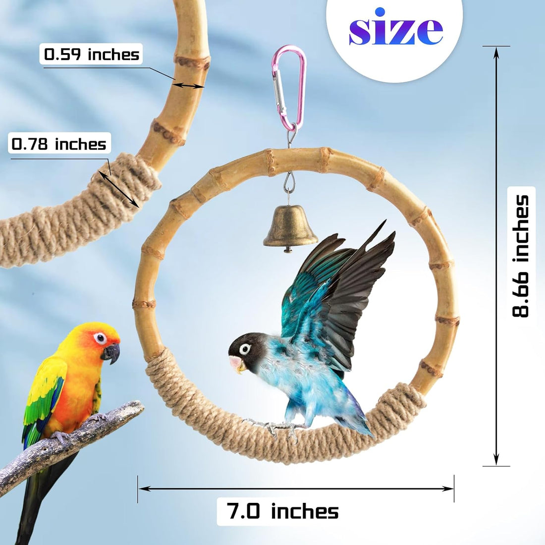 MUYG Bamboo Ring Bird Swing Perch,Large Circle Cage Hanging Toys,Bird