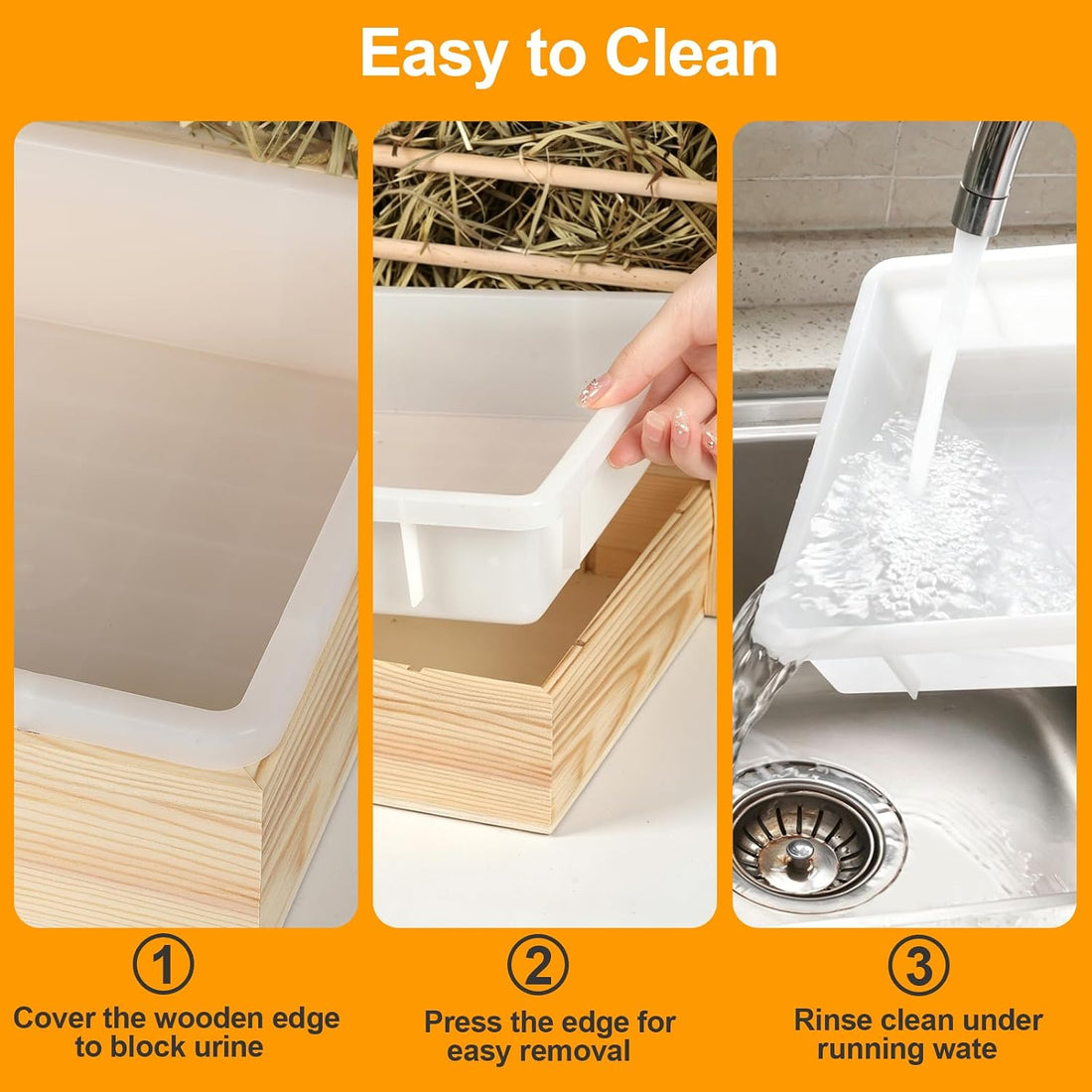 Rabbit Hay Feeder, 3 in 1 Wood Bunny Hay Holder with Litter Box