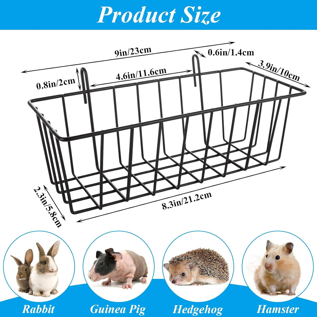 6 Pack Hay Feeder Rabbit with Hooks Heavy Duty, 9x4x3 Inch