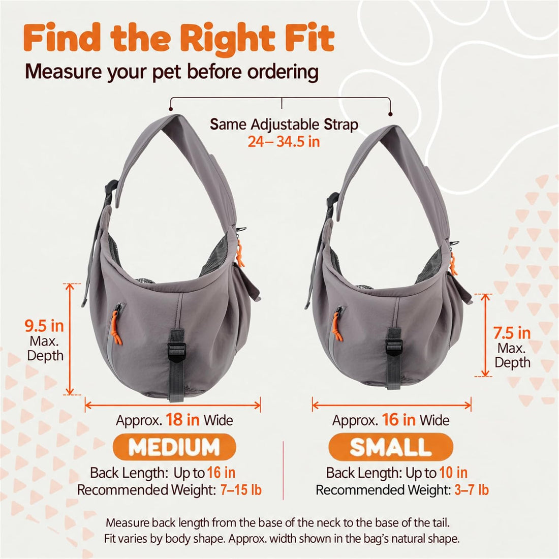 Pet Sling Carrier for Small Dogs and Cats, Hands-Free, Medium