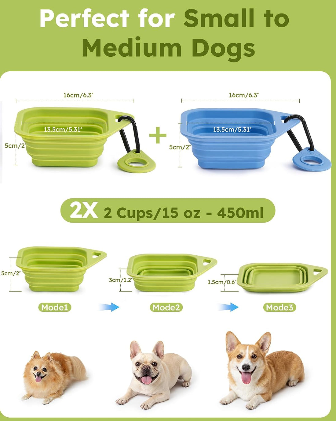 Pecute 2 Pack Collapsible Dog Bowls, Food-Grade Silicone