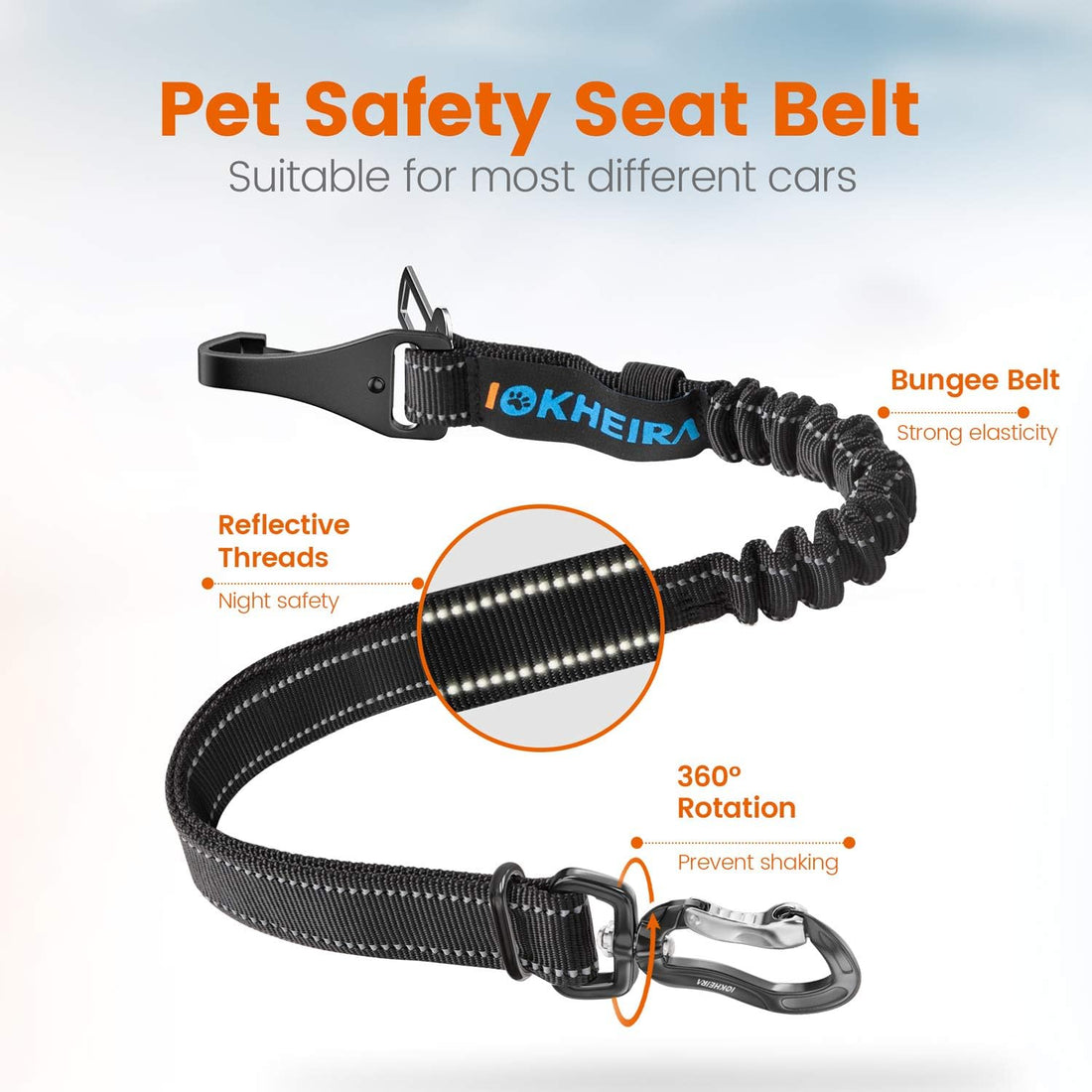 IOKHEIRA Dog Seatbelt, Updated Adjustable Harness Reflective Bungee