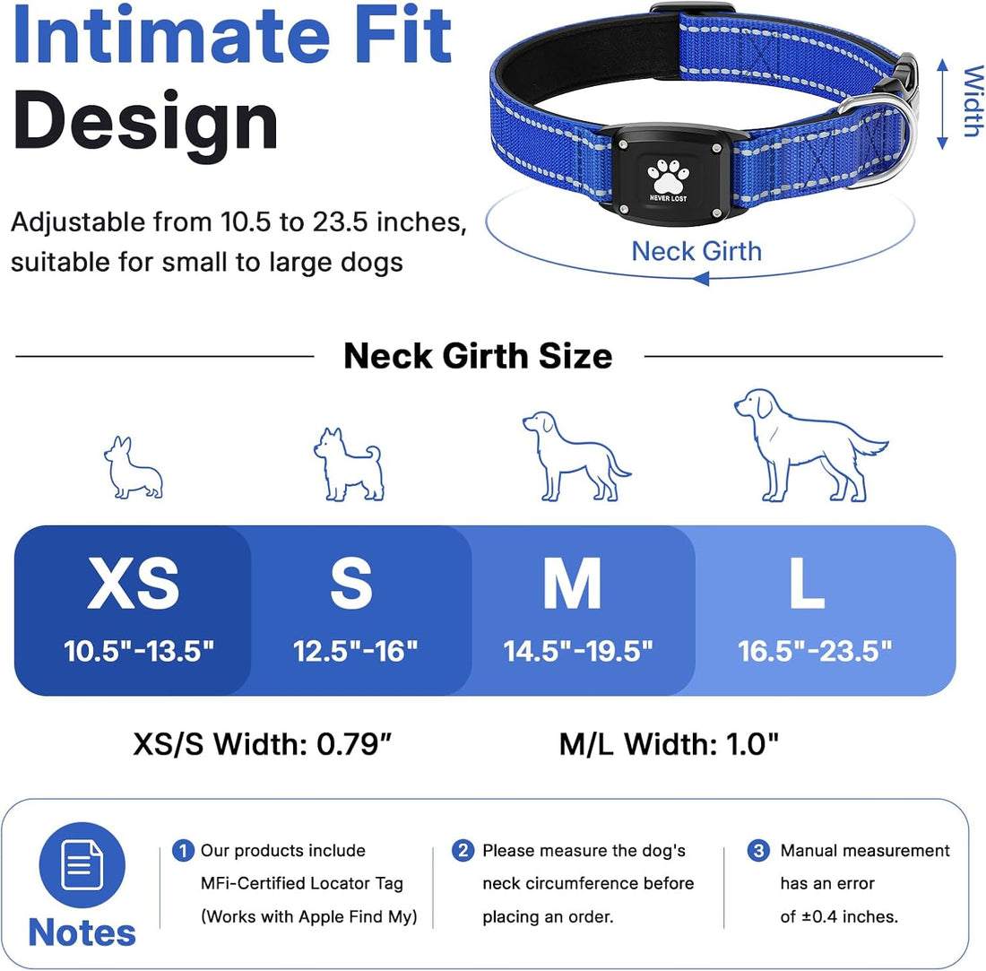 GPS Dog Collar with Tracker, Waterproof, No Monthly Fee, Blue, L