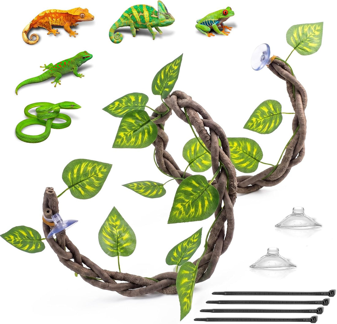 Reptile Jungle Climbing Vines with Leaves, 3-Strand Bendable Branch