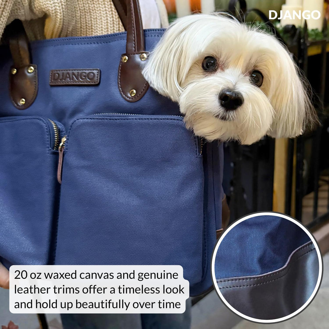DJANGO Dog Carrier Tote Bag for Small Dogs, Supportive Base - Navy