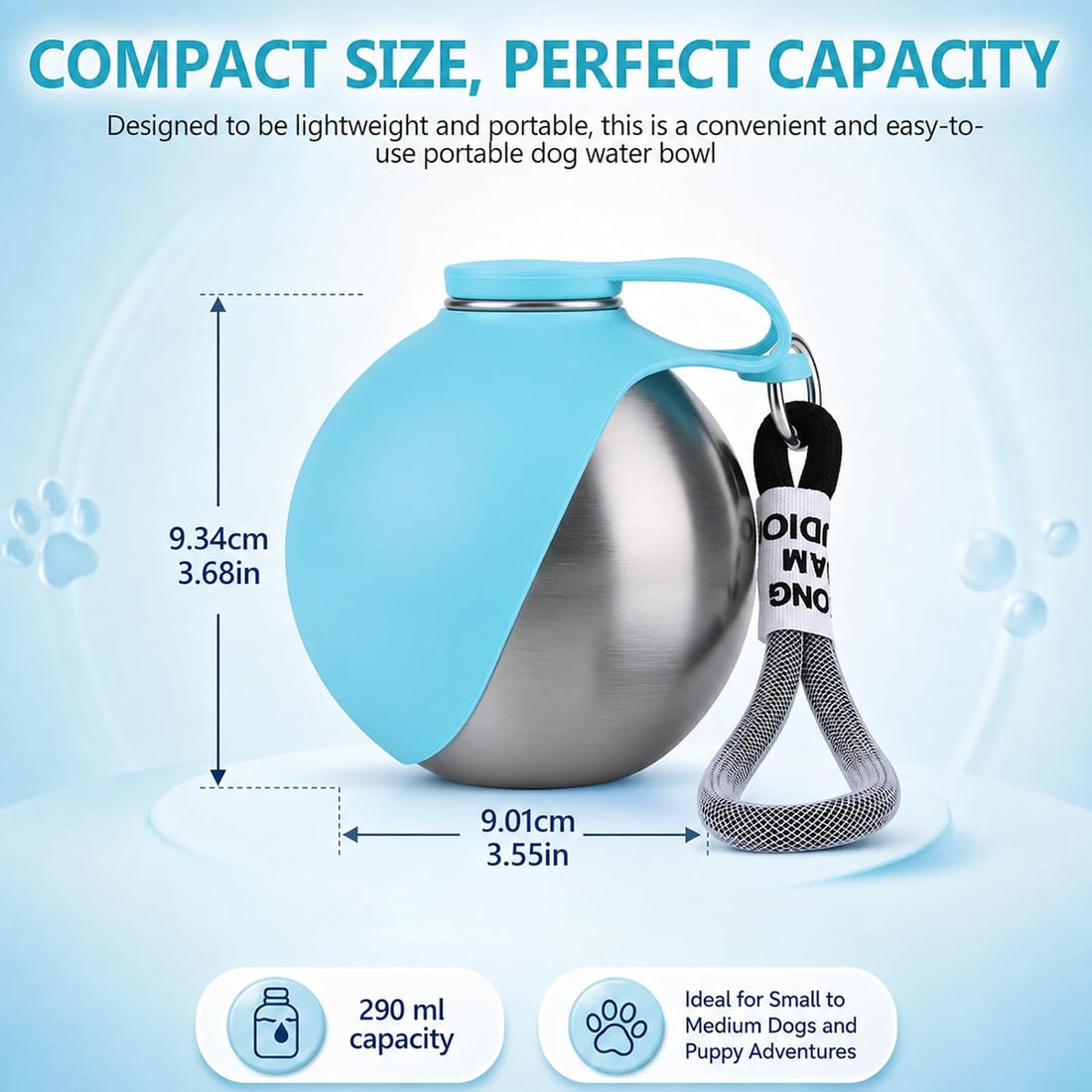2 in 1 Portable Dog Water Bottle for Dogs,10oz Stainless Steel