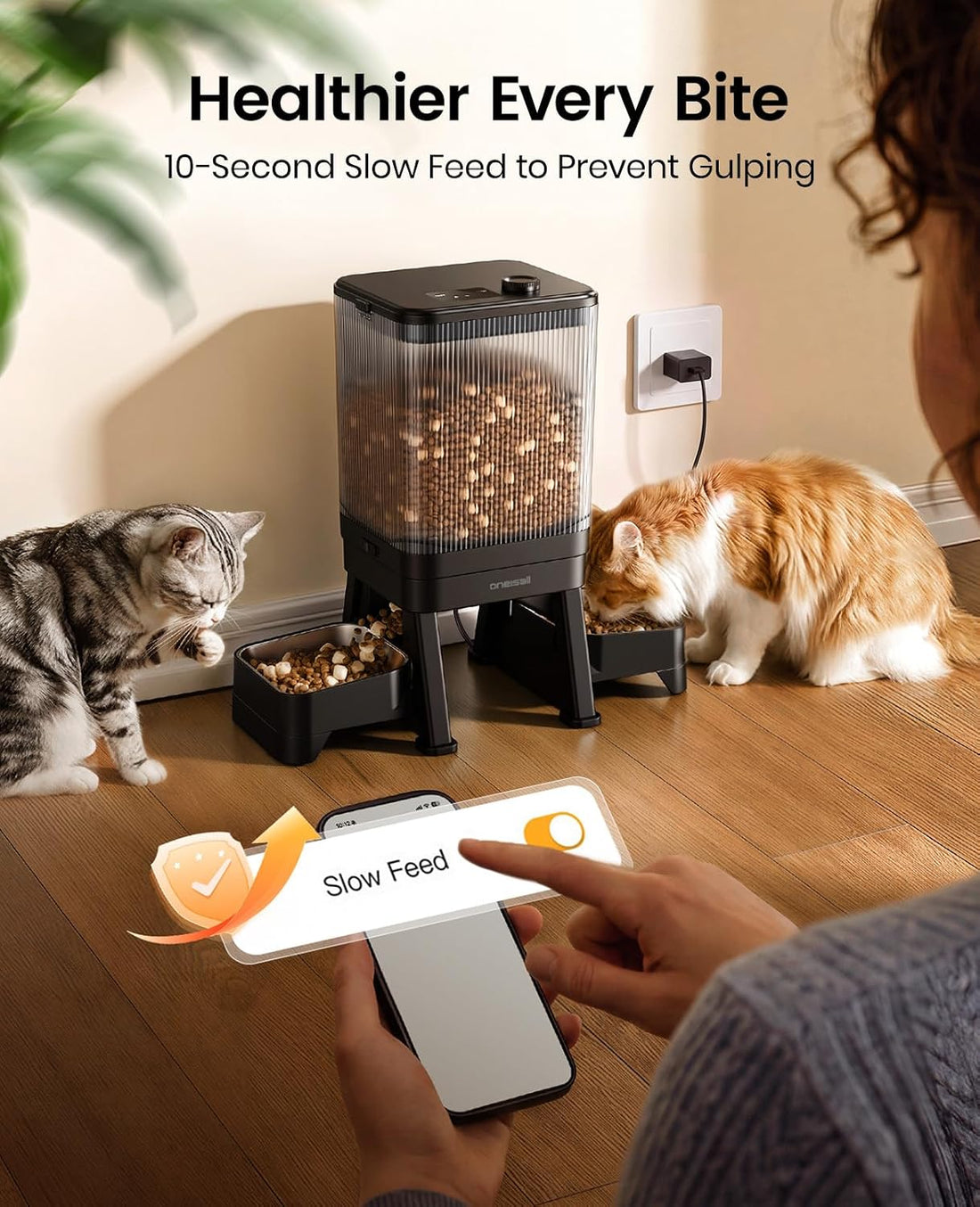 oneisall 5G WiFi Automatic Cat Feeder for 2 Cats, App Control