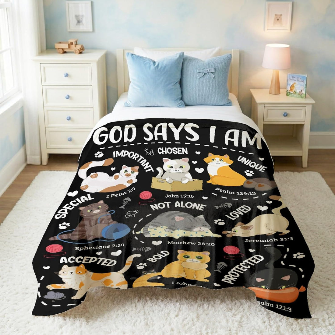 Cat Throw Blanket with Bible Verse,Thoughtful Christian Gifts
