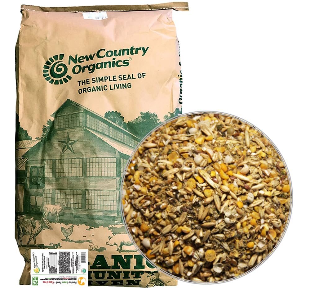 New Country Organics | Corn-Free Classic Layer Chicken Feed for Laying Hens | Corn-Free and Soy-Free | 17% Protein | Certified Organic and Non-GMO Chicken Food | 25lbs Bag