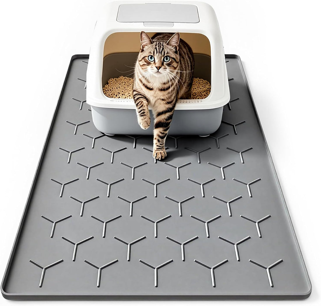 Bulkniu Silicone Cat Litter Mat, 24"x16", Raised Edge Waterproof