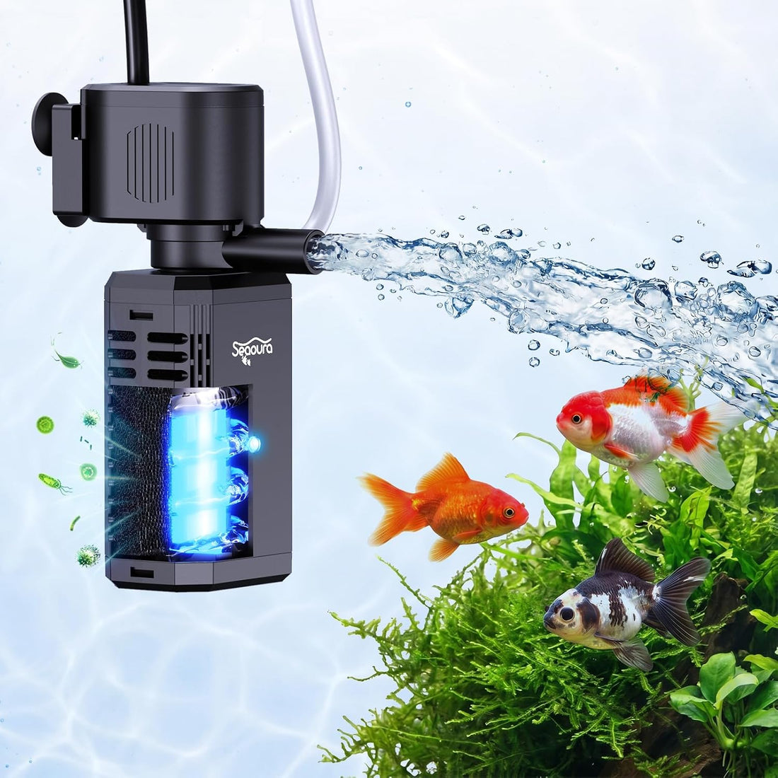 SEAOURA UV Aquarium Filter with Timer For20-40Gal Fish Tank Quiet