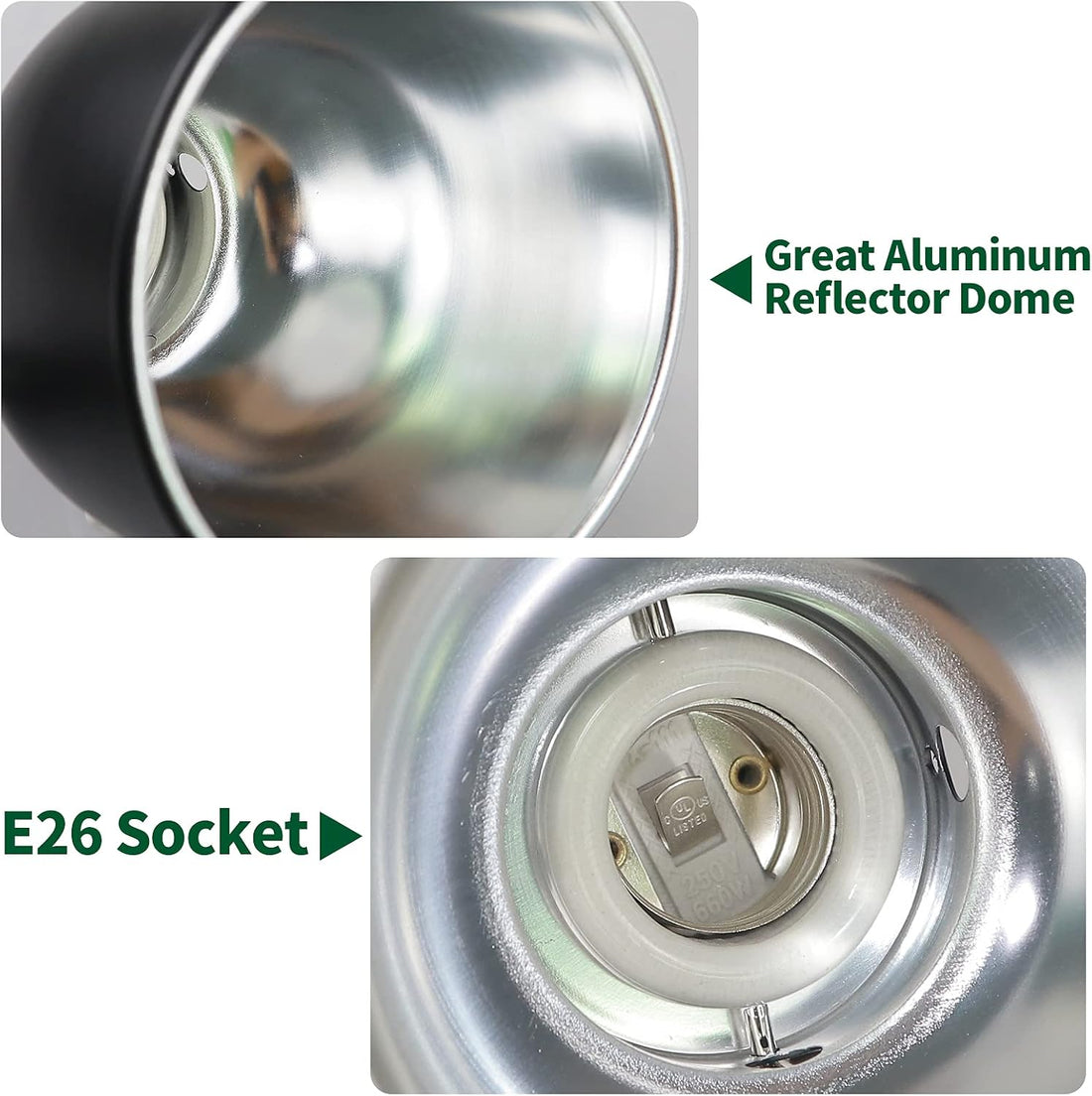 LUCKY HERP Aluminum 5.5inch Shallow Dome Reptile Light Fixture