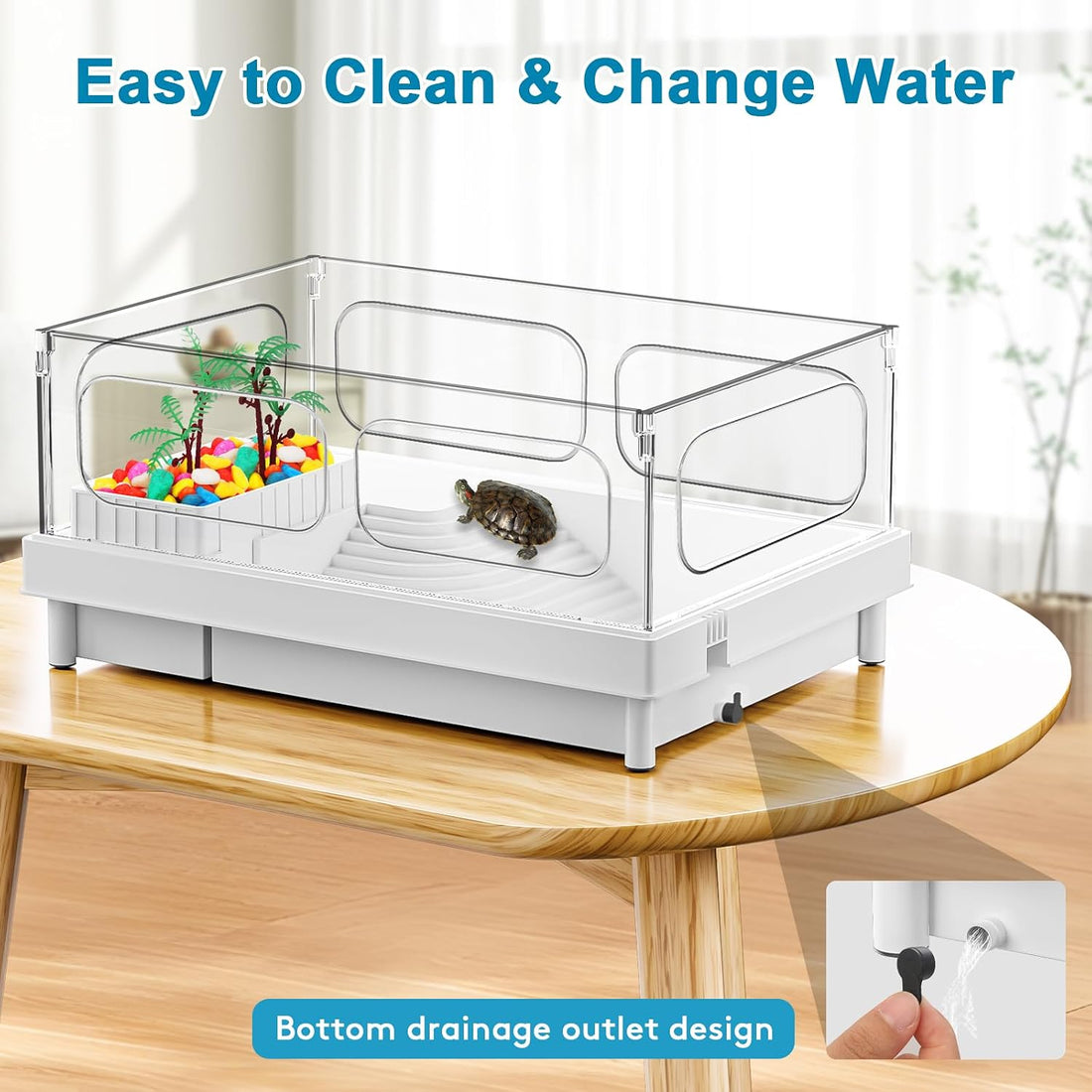 Small Turtle Tank for Baby Turtles with Basking Platform and Bottom