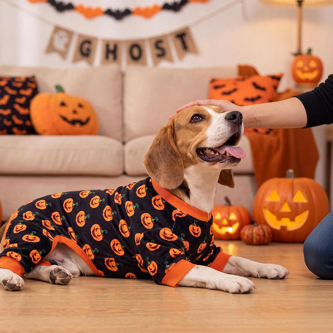 KYEESE Halloween Dog Pajamas for Medium Large Dog Onesie with Pumpkin