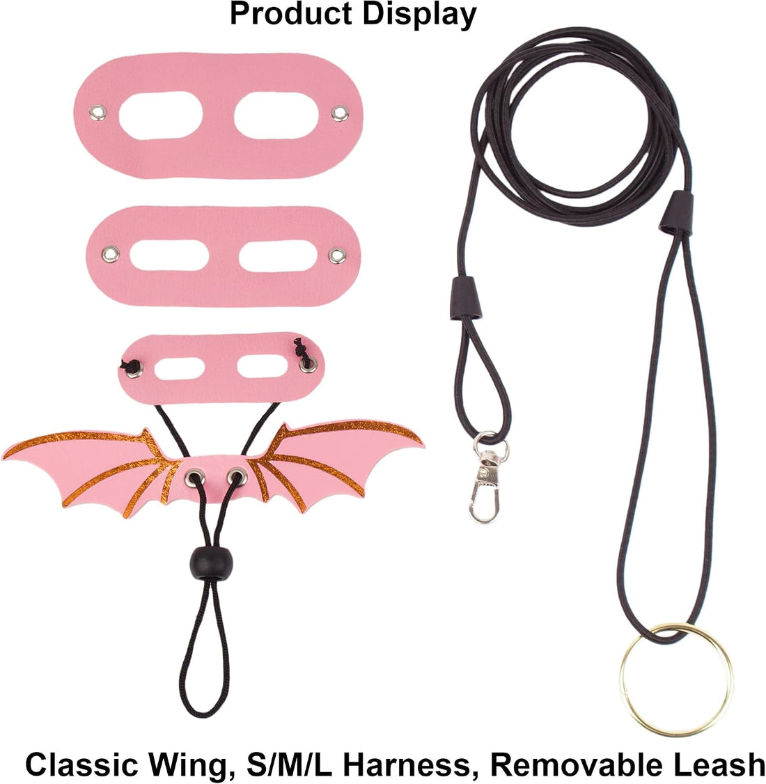 ADOGGYGO Pink Bearded Dragon Leash Harness, 3 Size Pack, Cool Bat Wing