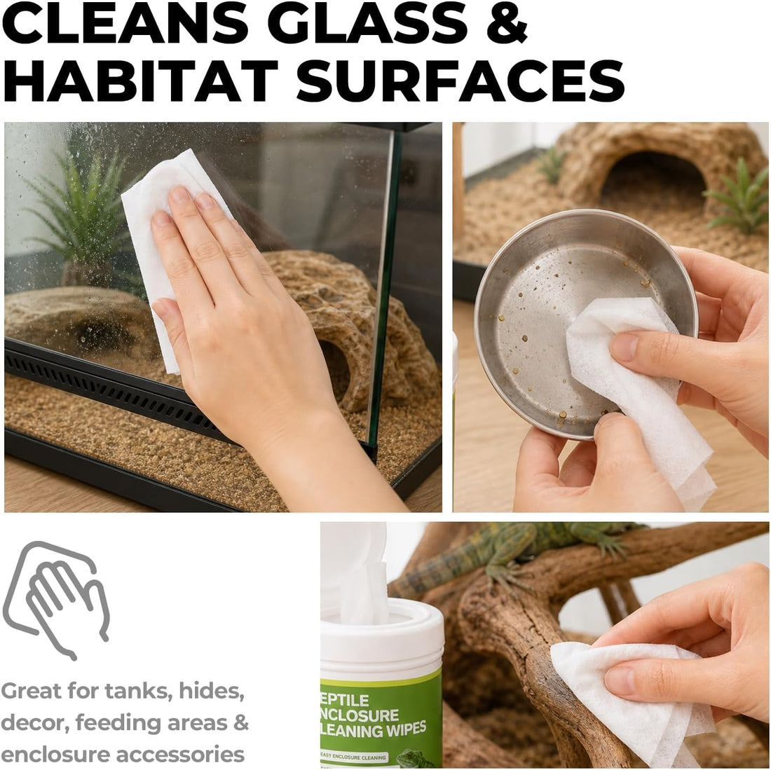 Reptile Enclosure Cleaning Wipes, Unscented Terrarium & Tank Cleaner