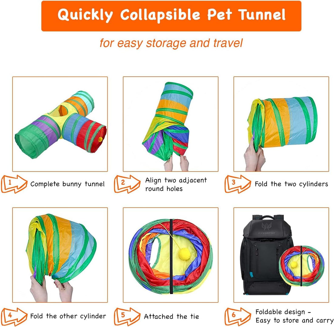 Rabbit Toys, Bunny Tunnels & Tubes, Collapsible 3 Way Rabbit Hideout