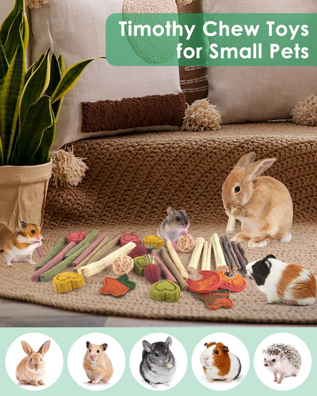 ERKOON 33PCS Bunny Chew Toys for Rabbits Teeth