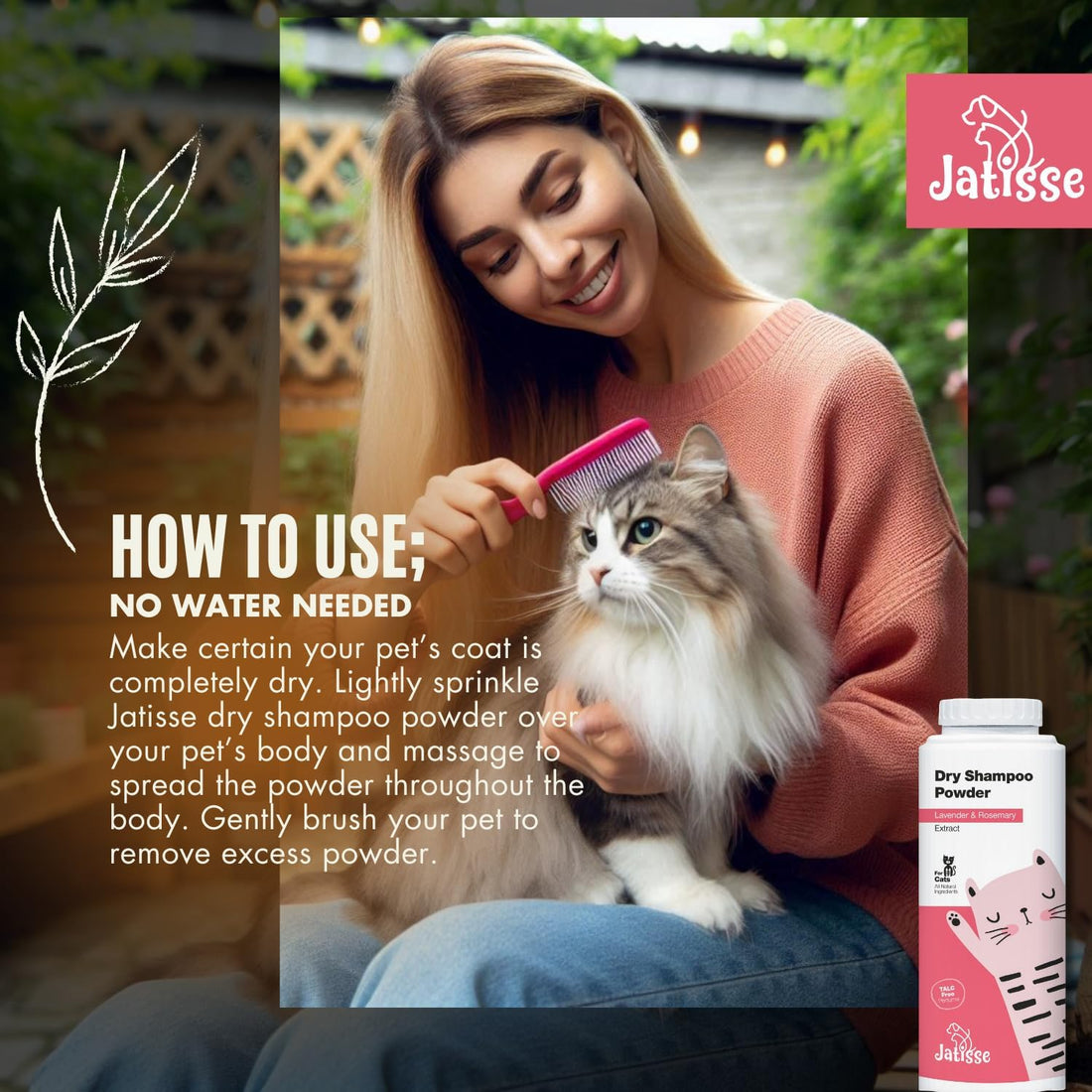 Cat Dry Shampoo Powder with Lavender and Rosemary for Cats 5.29 fl.
