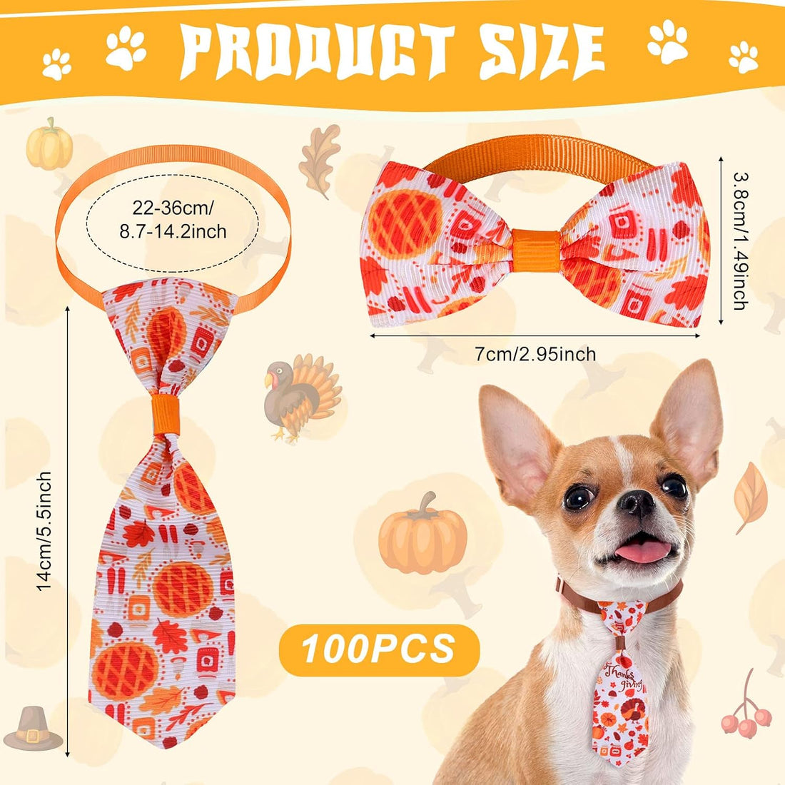 Reginary 100 Pack Fall and Halloween Dog Bow Tie Collar Set
