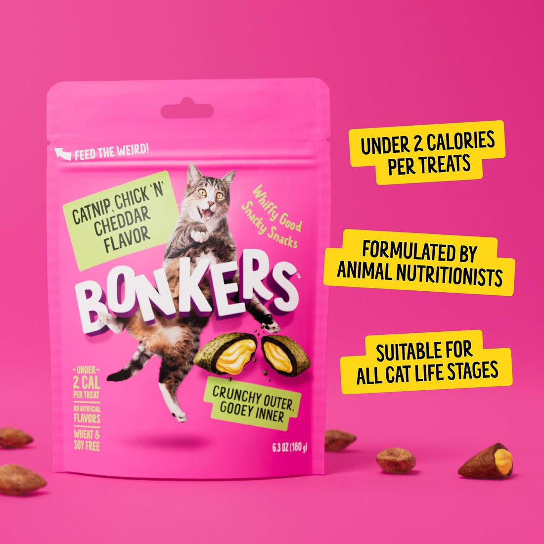 Bonkers Bites Paw Lickin Grain-Free Chicken Crunchy Cat Treats
