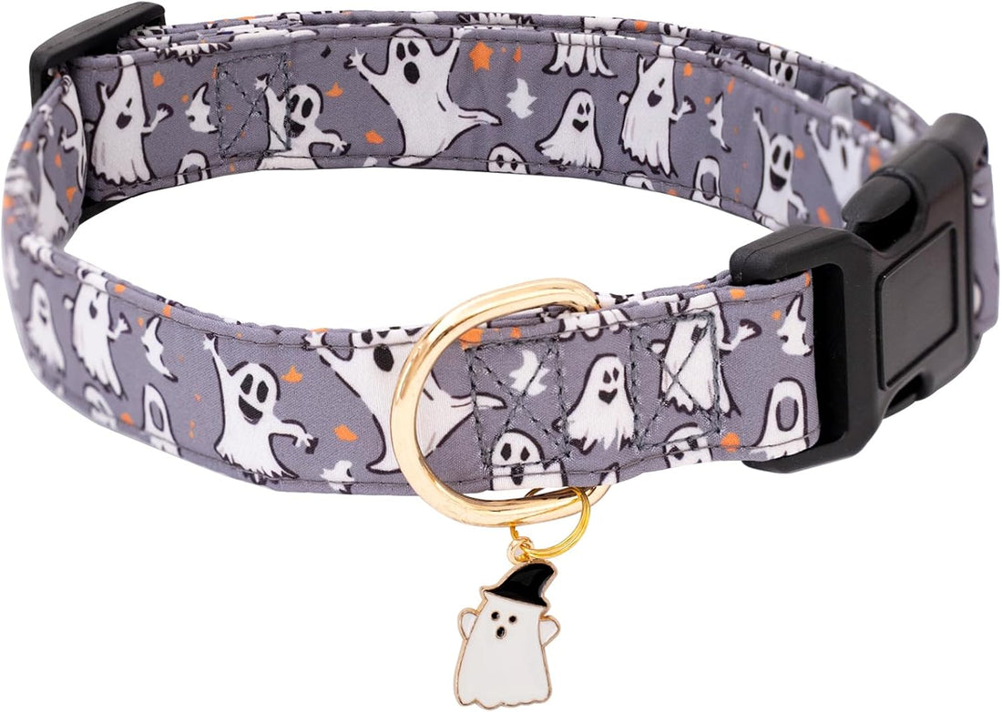 Faygarsle Orange Halloween Dog Collar Ghost Pattern Fall Collar