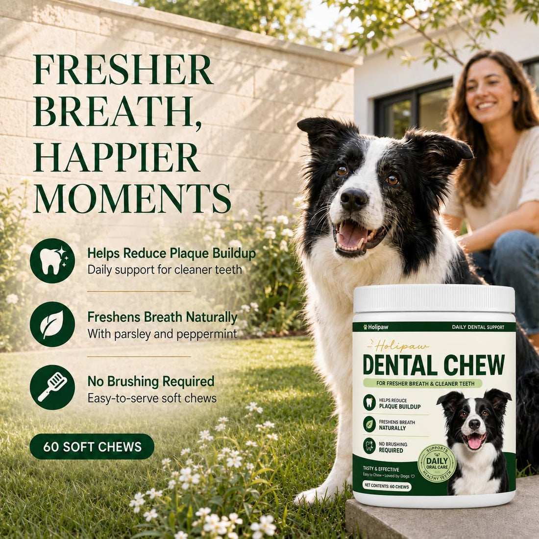 Holipaw Dental Chews for Dogs, Daily Oral Care Chews, 60 Count