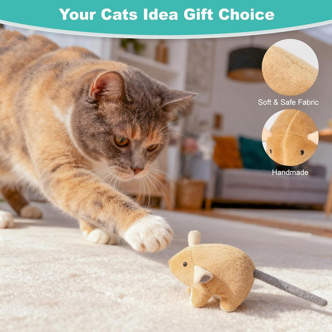 Plush Catnip Mice Toys with Rattle Sound- 2 Pcs Interactive Cat Toys