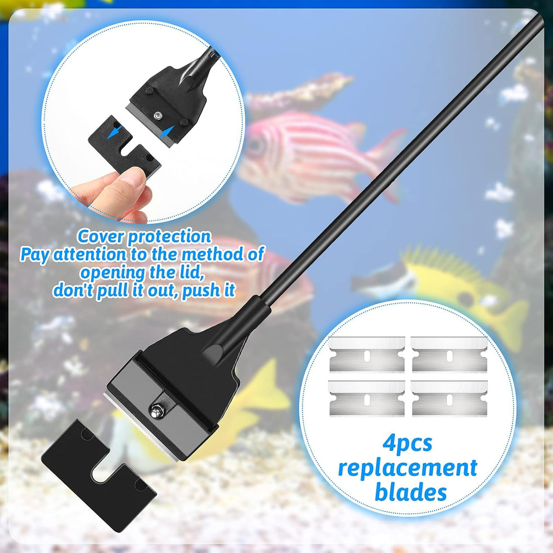 Honoson Aquarium Glass Scraper 21.65" Fish Tank Cleaner Tool Kit 5