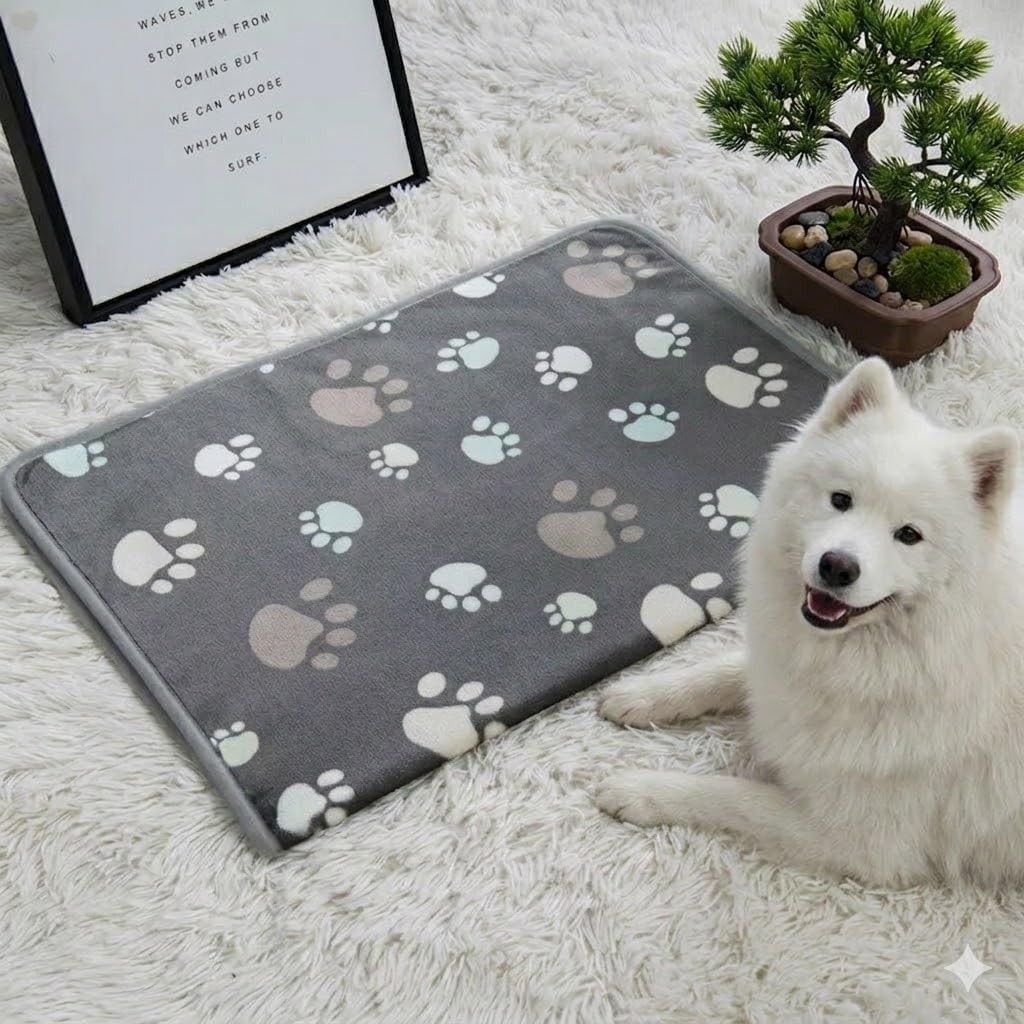 CADONO Fluffy Premium Flannel Dog Blanket Washable Paw Printed Throw