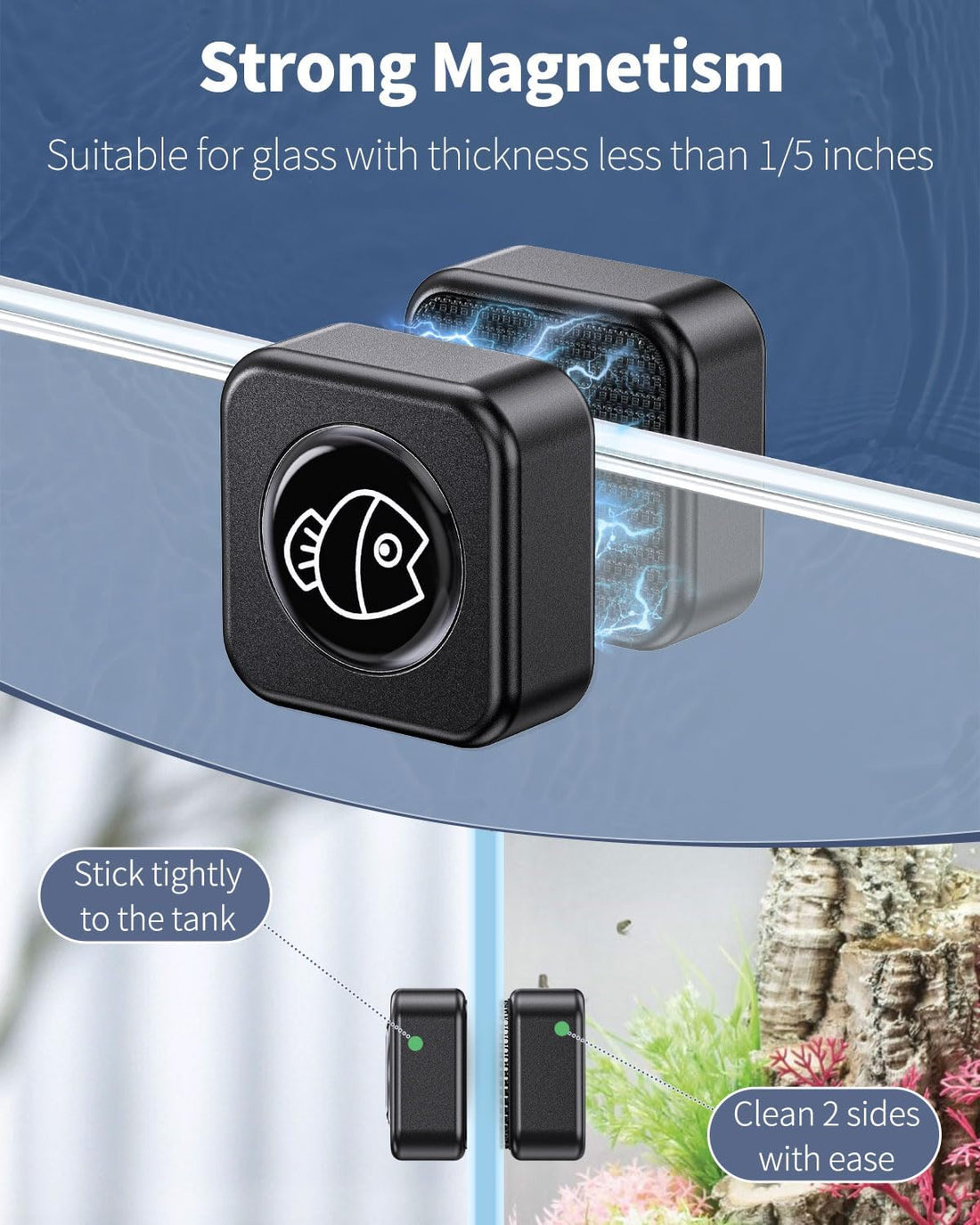 Pawfly Aquarium Magnetic Brush Fish Tank Glass Cleaner 1 Inch Mini