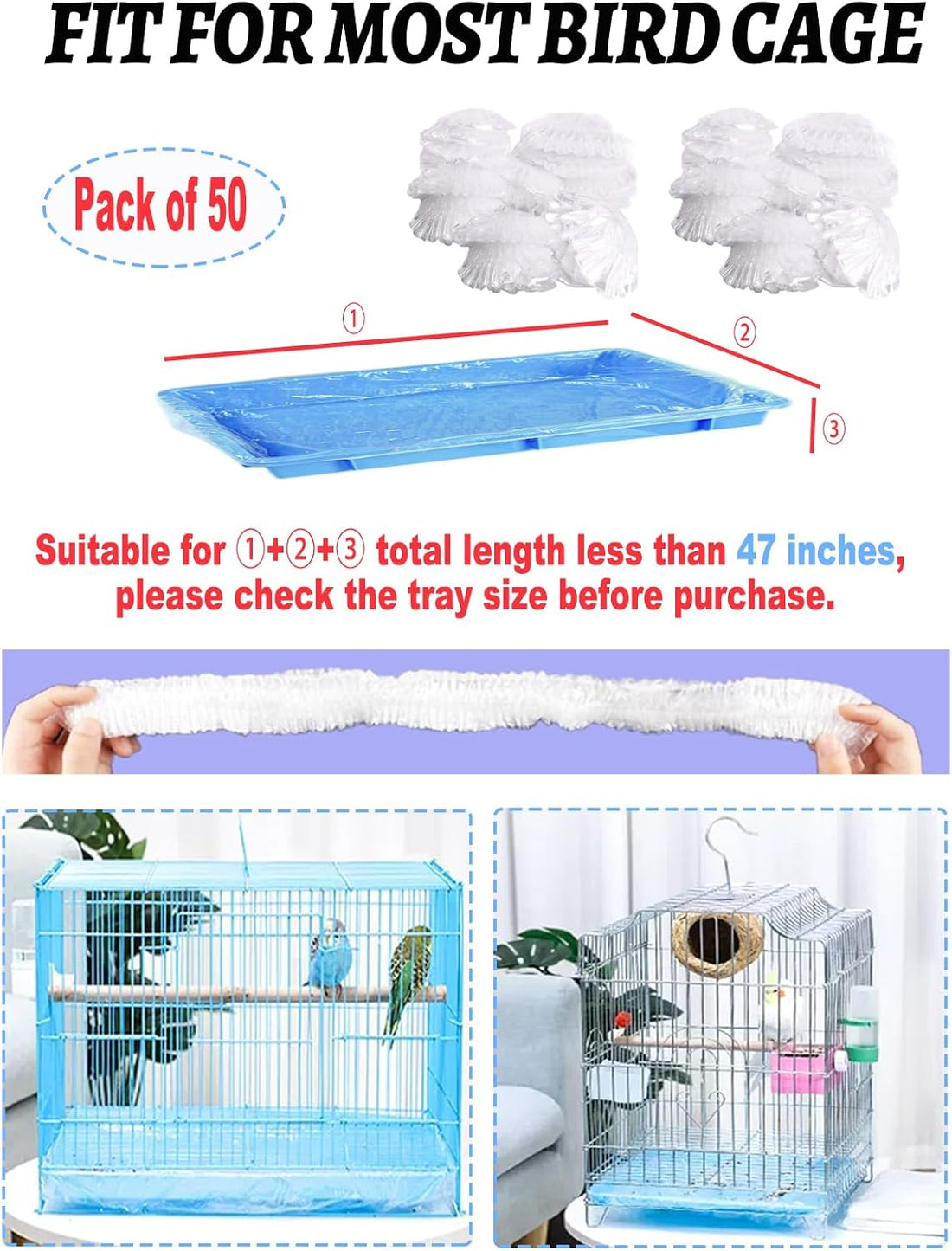 Niwaes Disposable Bird Cage Liners Clear Plastic Parakeet Cage Liner