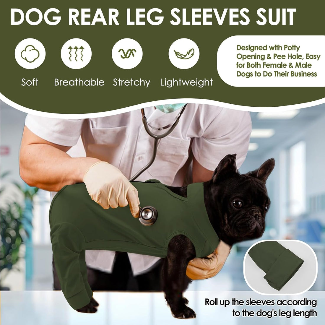 KOESON Back Zipper Dog Surgery Recovery Suit with Rear Leg Sleeve