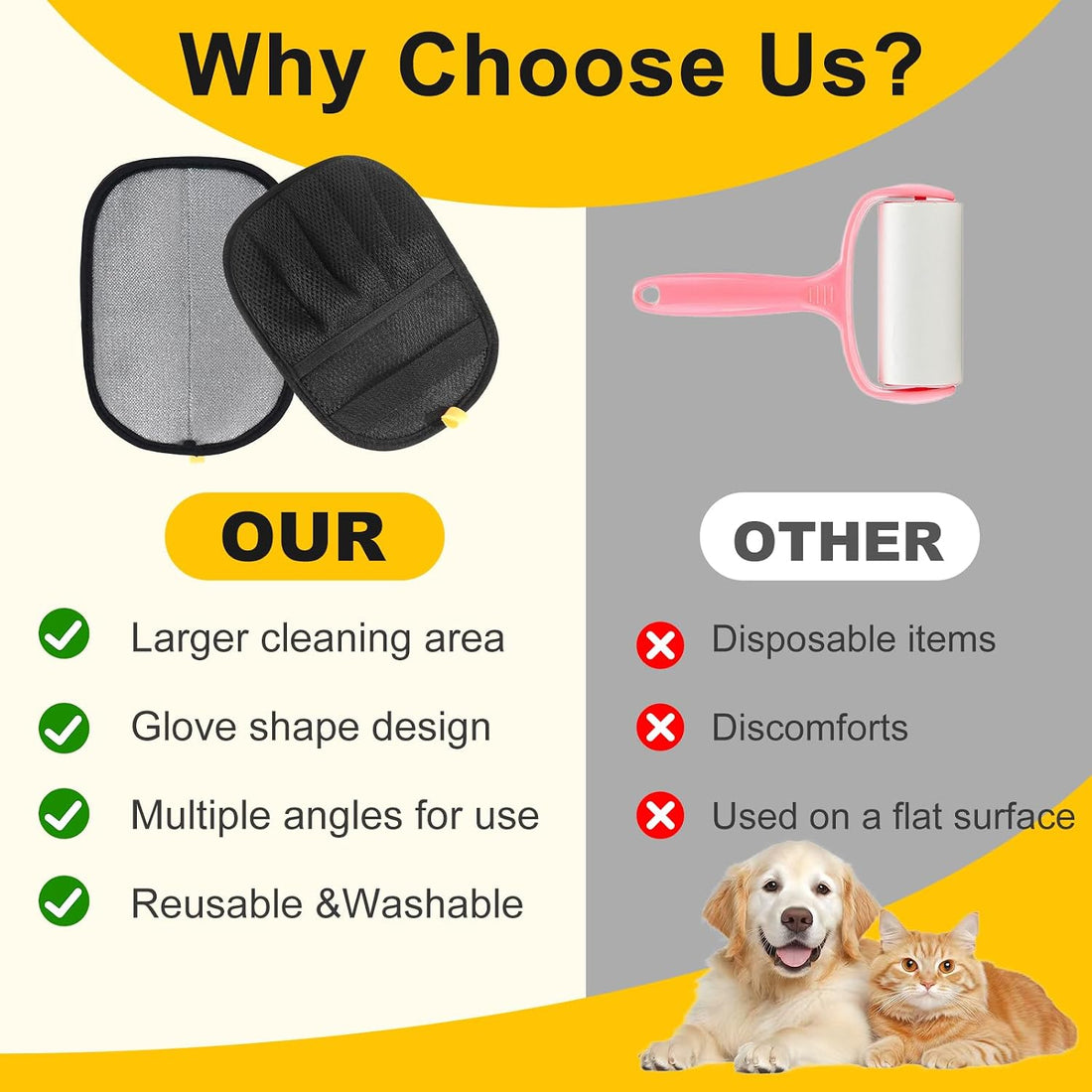 2-Pack Pet Hair Remover Gloves