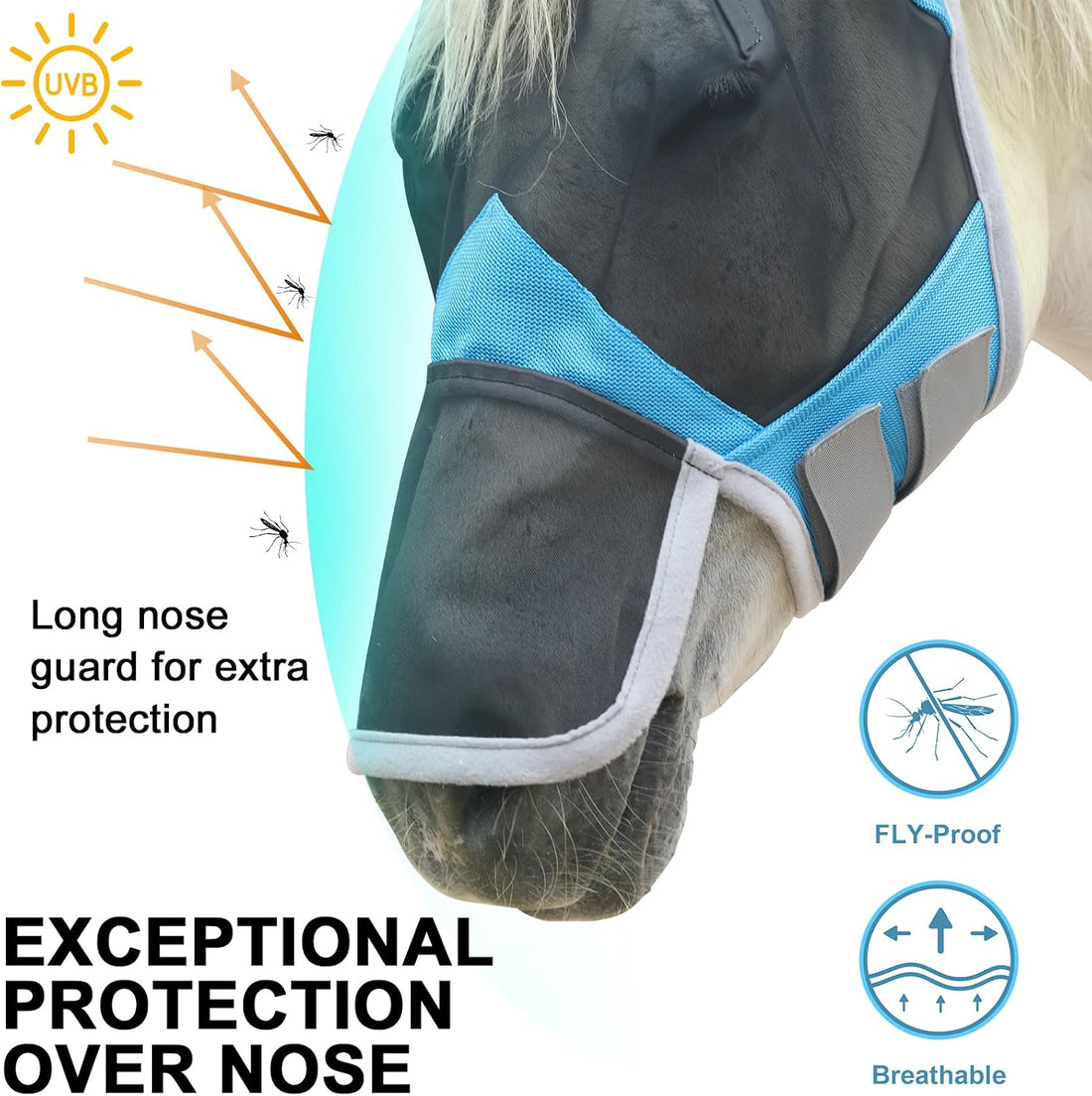 Horse Fly Mask with Ears & Long Nose, Fine Mesh