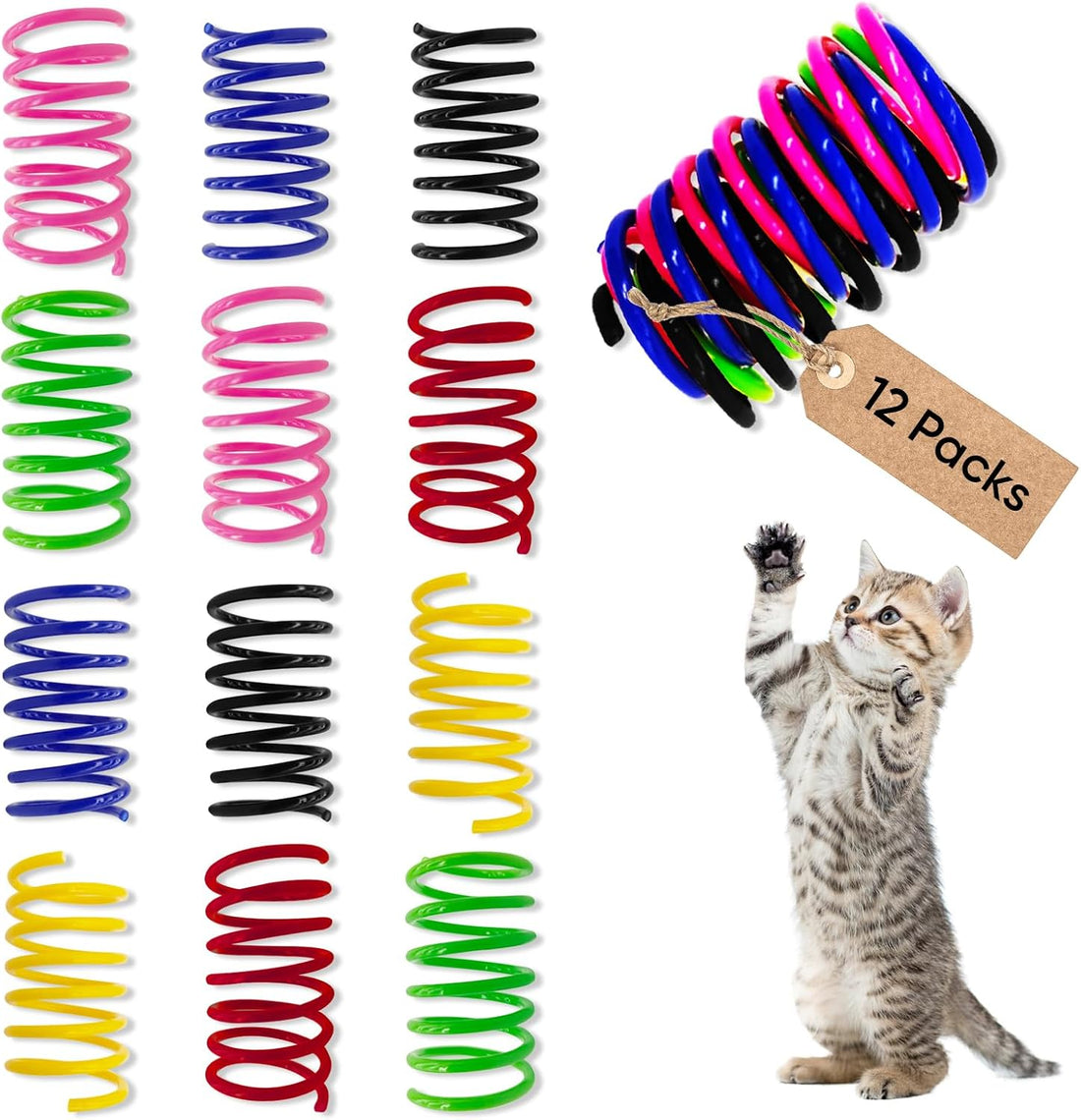 Cat Toys for Indoor Cats, 12 Pack Interactive Cat Spring Toys, 6Colors