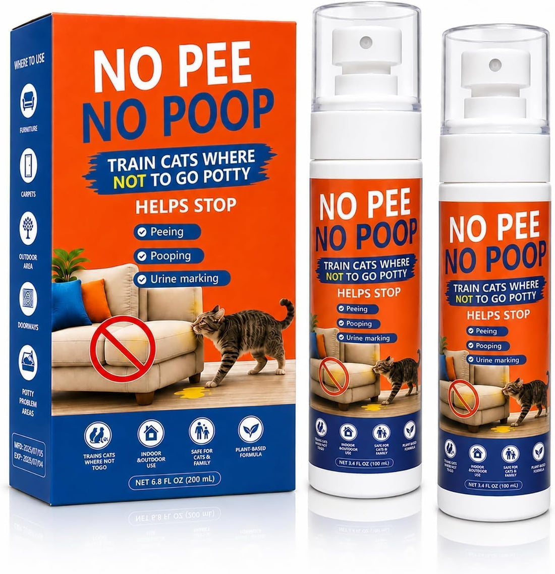 Cat Deterrent Spray 2 Pack, Natural Non-Toxic Plant Based