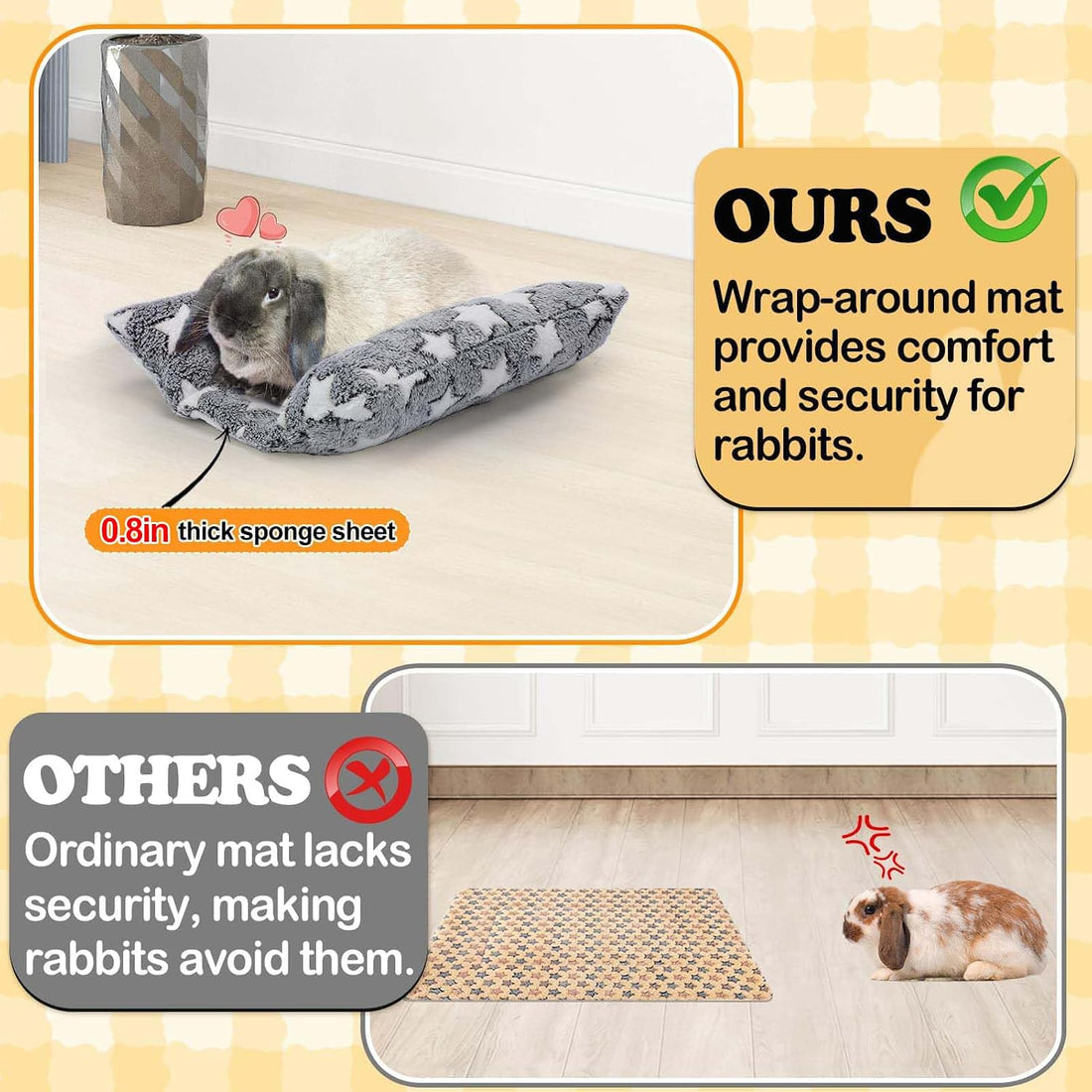MEWTOGO 15.7" x 14" Bunny Bed for Rabbit Cage, Thickened & Soft