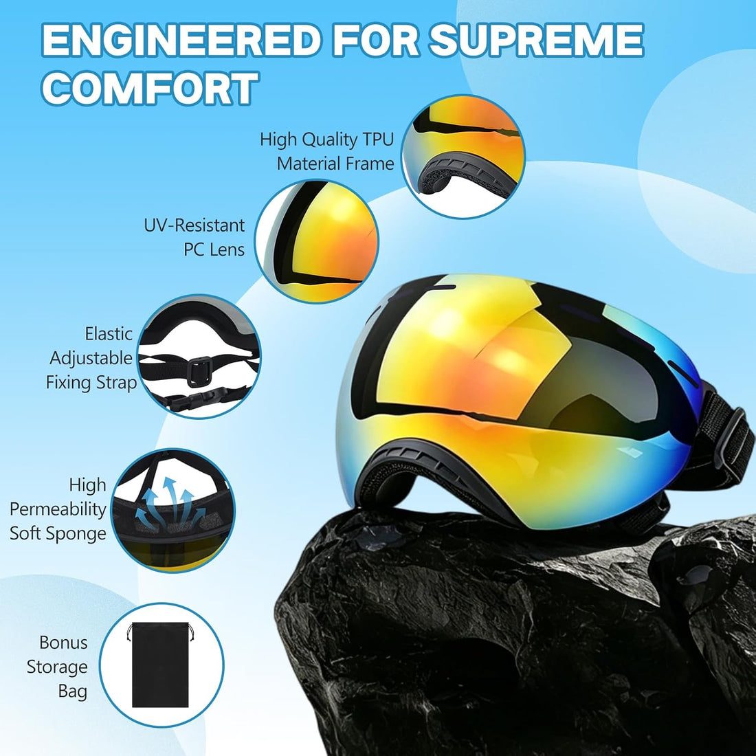 Dog Goggles UV Protection for Medium Large Breeds Rainbow PC Lens