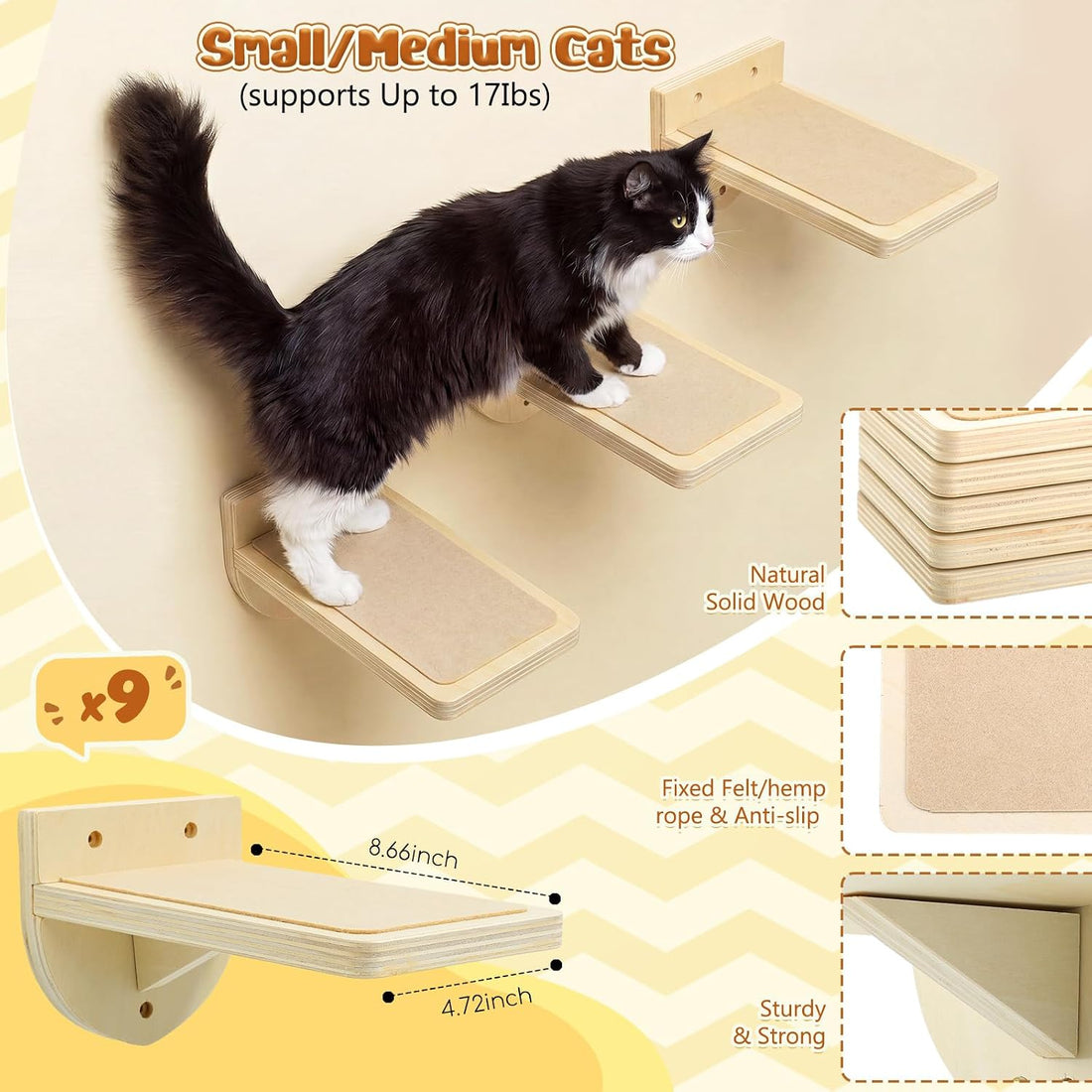 SiliFine Cat Wall Stairs Climbing Steps, Set of