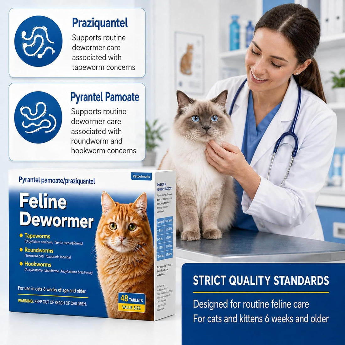 Dewormer for Cats & Kittens, Broad Spectrum Cat Dewormer for Tapeworms