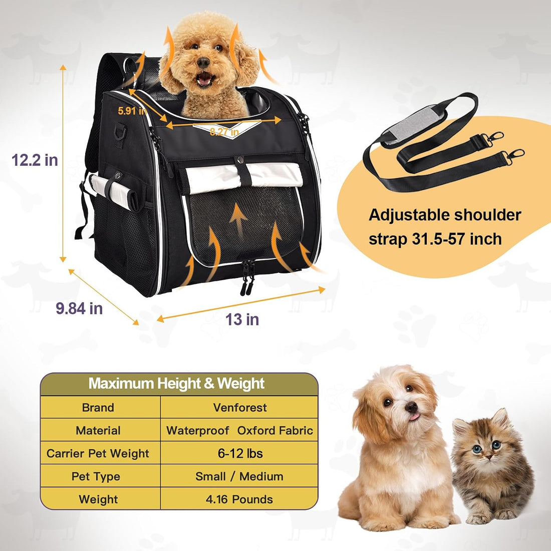 Dog Bike Basket, Foldable Pet Bike Carrier Backpack with Safety Strap