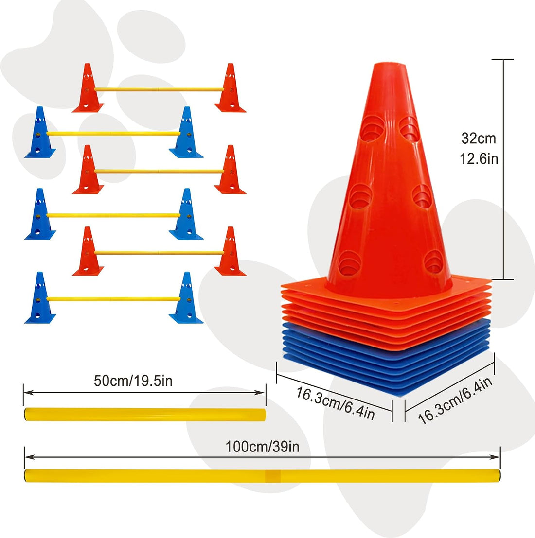Dog Agility Hurdle Cone Set, Dog Agility Backyard Set Include Height